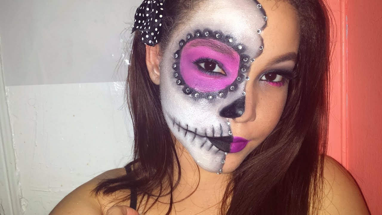 HALLOWEEN MAKEUP TUTORIAL Half Face Sugar Skull Dia De Los