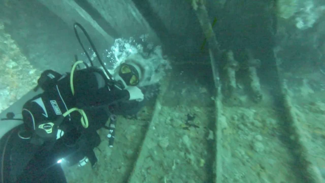 Breathing from an air pocket in a wreck! YouTube