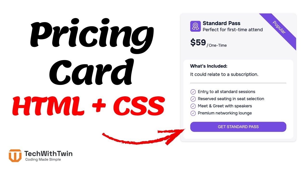 How to create a pricing card using HTML and CSS by TechWithTwin