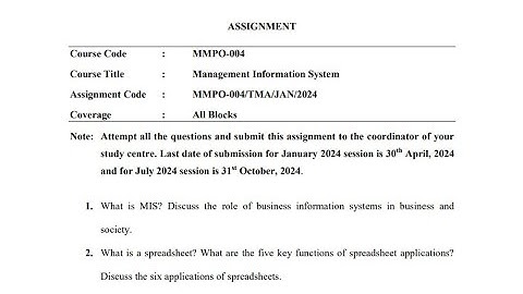 MMPO - 004 Solved Assignment Jan 2024 & July 2024 PDF | MBA | Management Information System