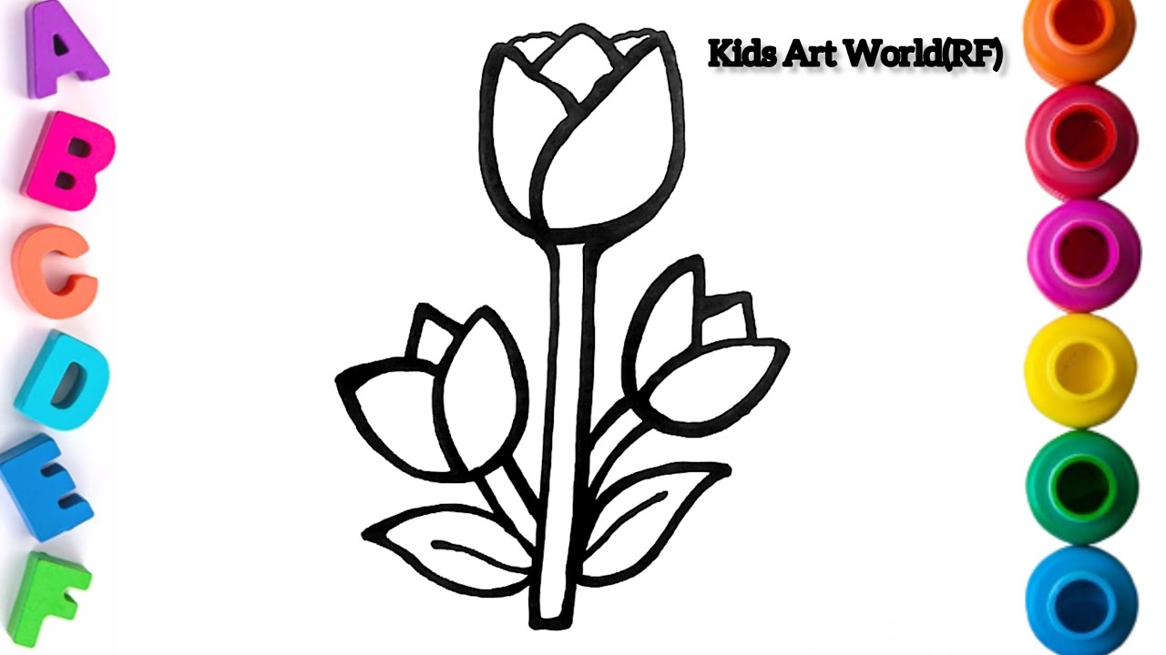TULIP🌷DRAWING |TULIP EASY DRAWING AND COLOURING FOR KIDS AND TODDLERS ...