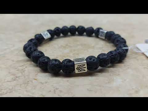 Браслет вулканічна лава із срібними вставками Тризуб 20 см, видео 1