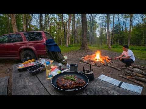 Solo Car Camping & Campfire Steak Cooking