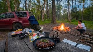 Solo Car Camping &amp; Campfire Steak Cooking