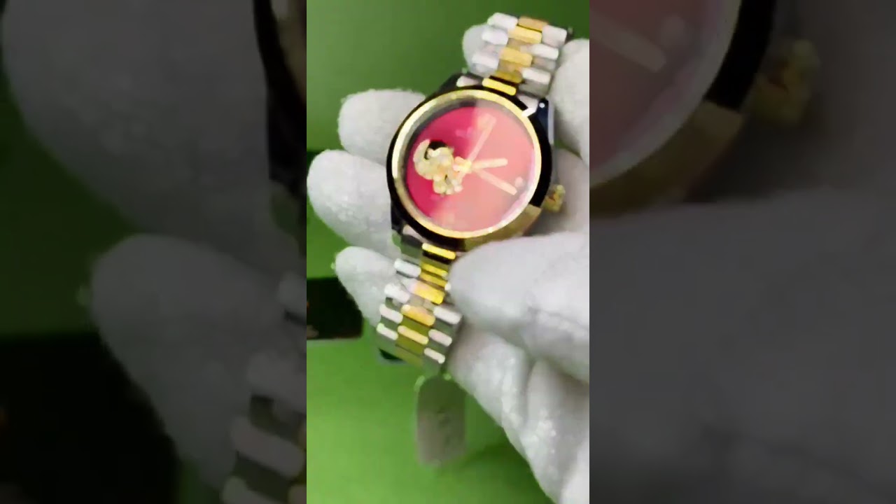 red dial skeleton automatic watch for men two tone chain