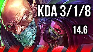 SINGED vs AKALI (TOP) | 3/1/8, Rank 10 Singed | BR Grandmaster | 14.6