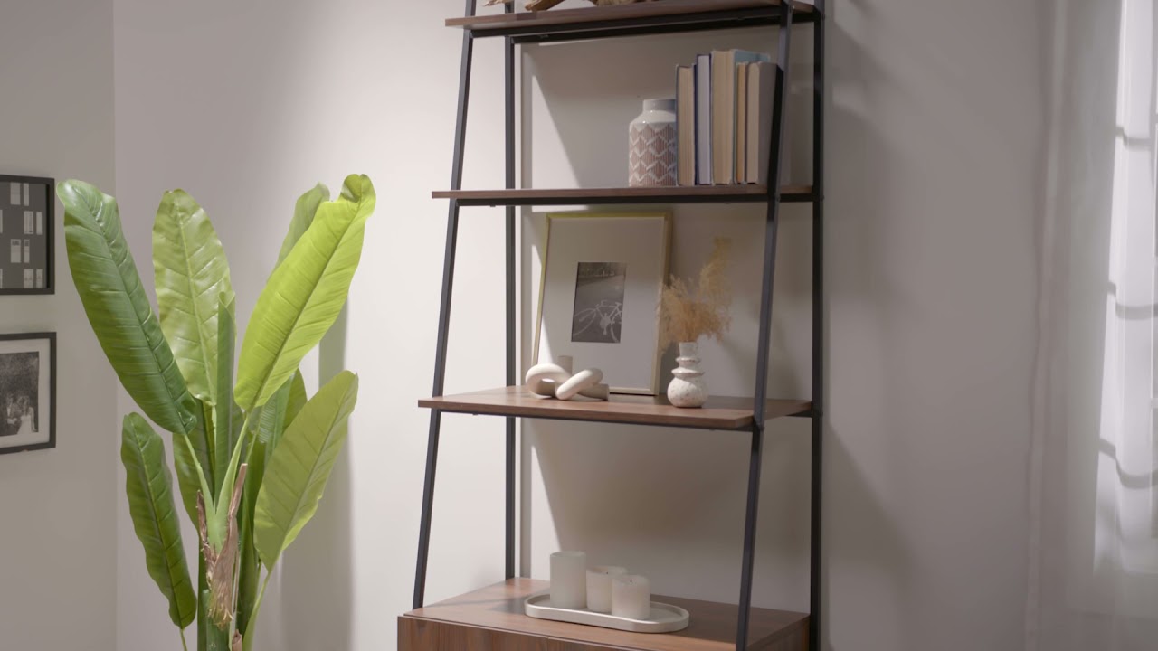 72" Industrial Wood Ladder Bookcase - Dark Walnut