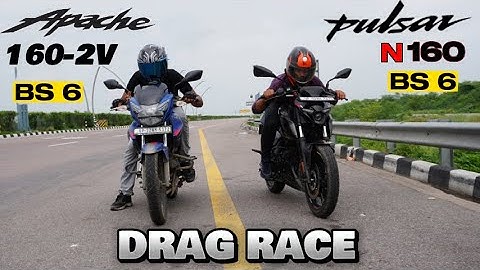 TVS Apache RTR 160 2V BS6  vs Pulsar N160 BS6  Drag Race