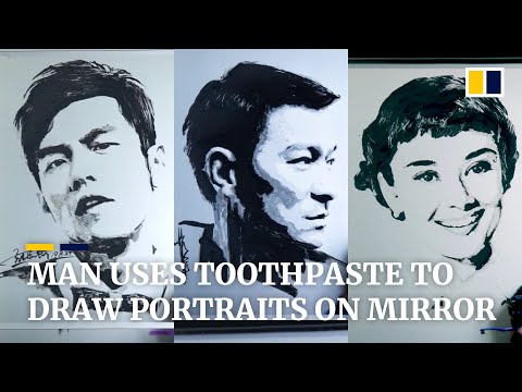 Man in China uses toothpaste to draw portraits on bathroom mirror