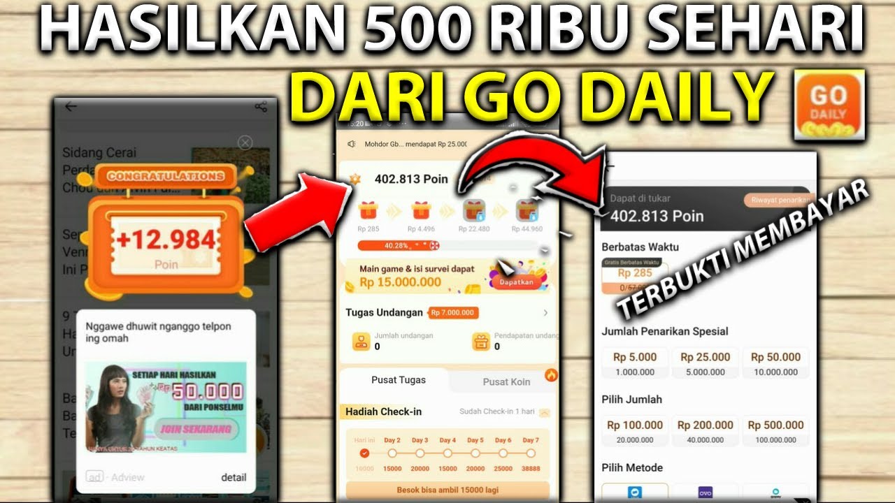 CARA MENGHASILKAN UANG 500 RIBU SEHARI DARI GO DAILY - YouTube