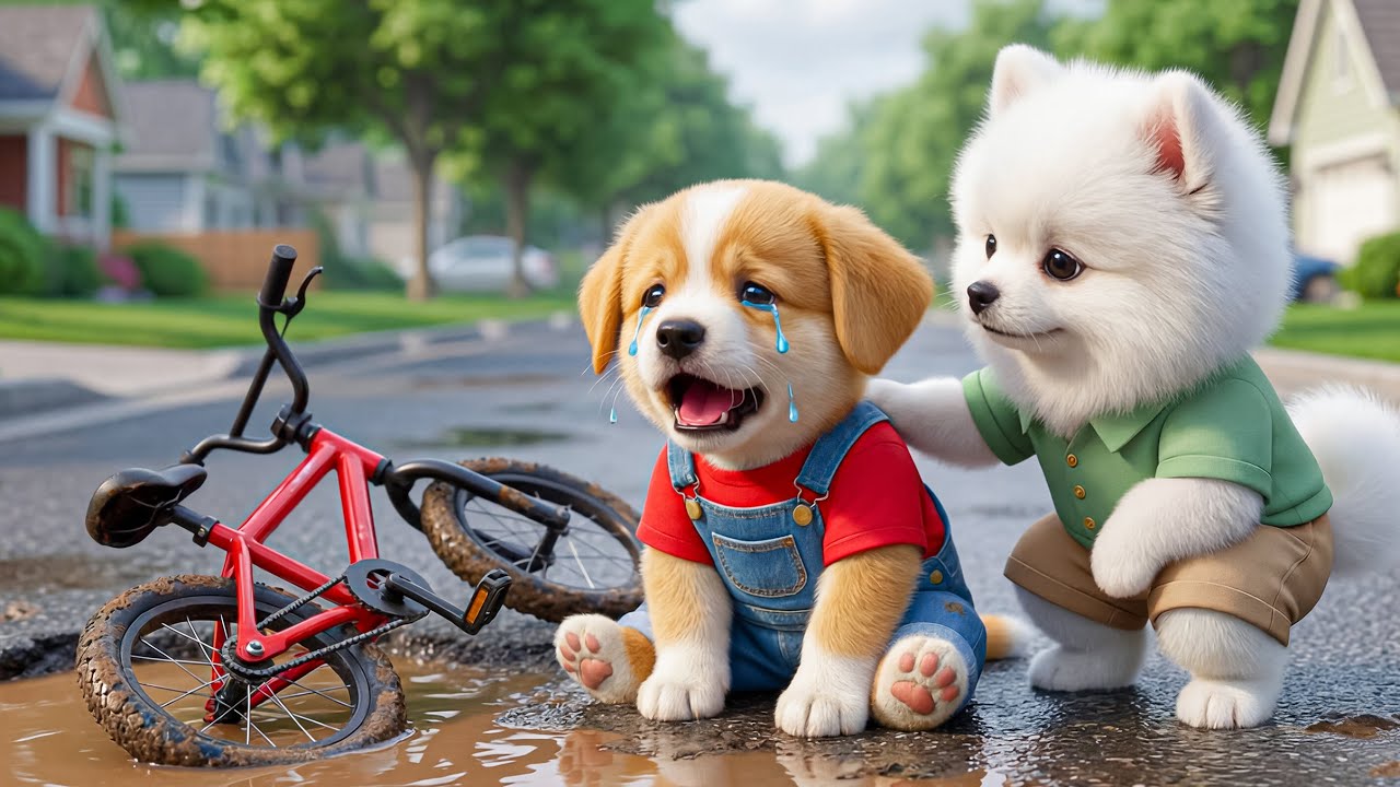 Baby Puppy Falls into a Dangerous Road Hole 🚲💥Two Little Dogs Team Up to Make the Road Safe Again 🐶🪨