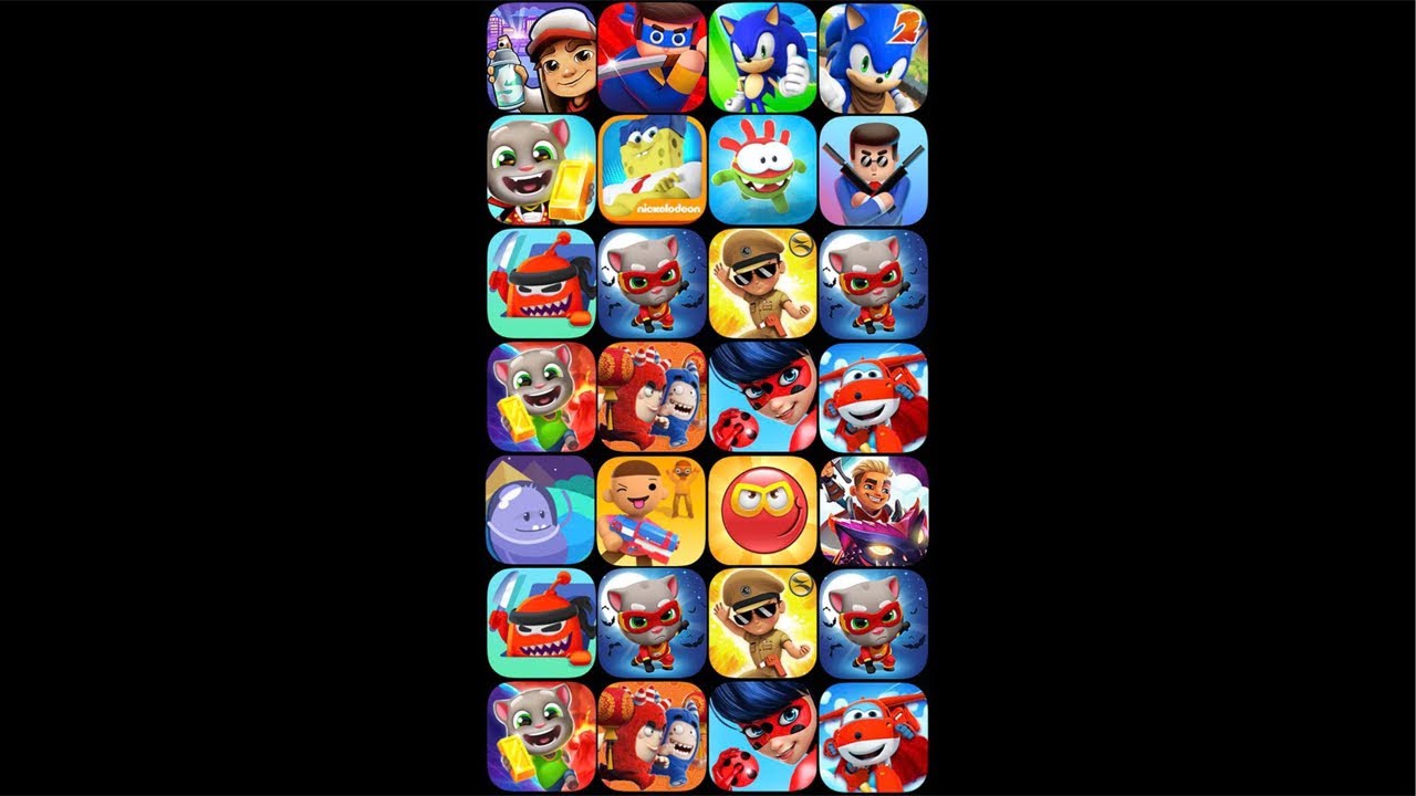 Subway surf, Mr Ninja, Dumbway, Tom Gold Run, Sponge Run, Tom Time Rush, Super Wings, Brim...