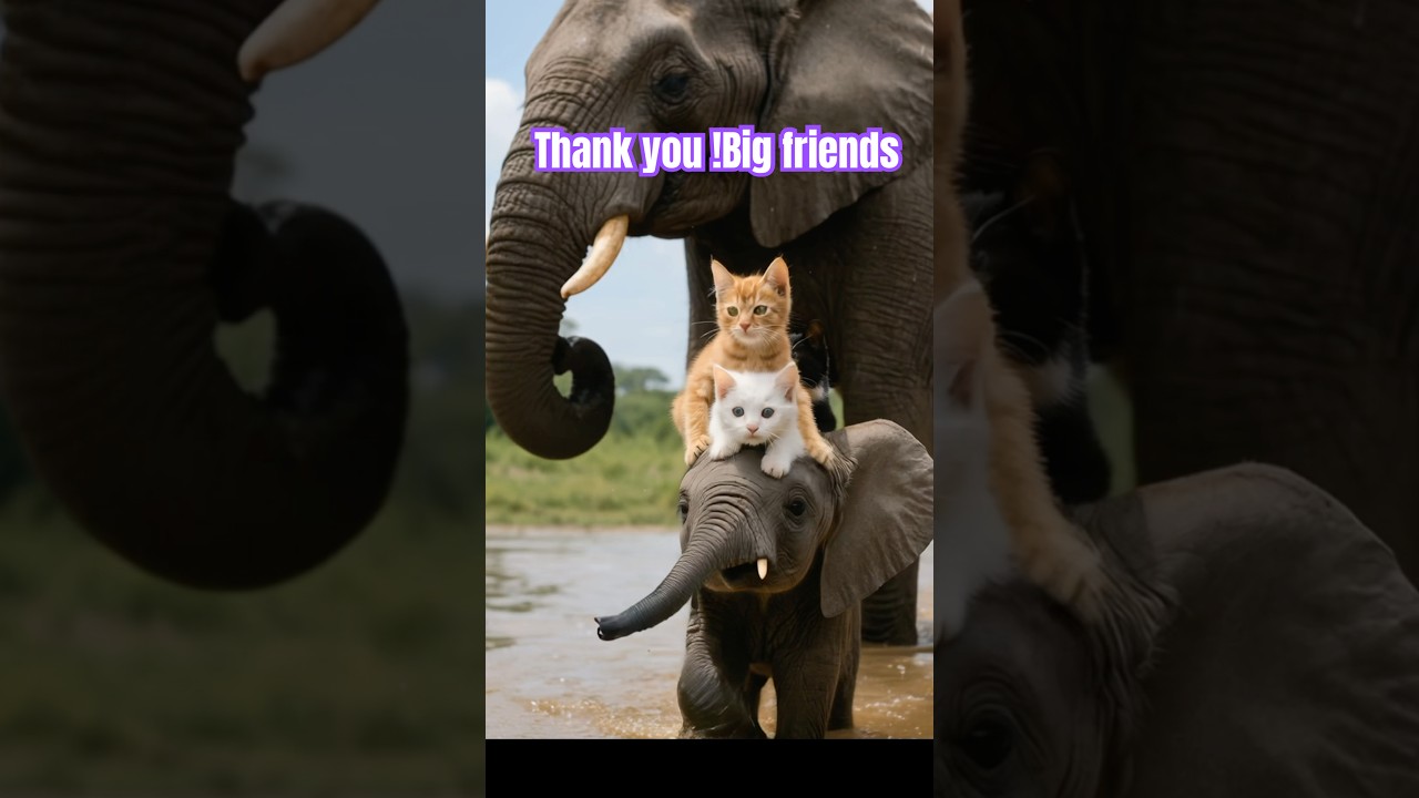 kitten makes a big friend,Unexpected End #reacue #elephant #cuteanimal #catstory #heartwarming
