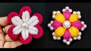 Super easy woolen flower making trick using different material - Embroidery hack - no crochet flower