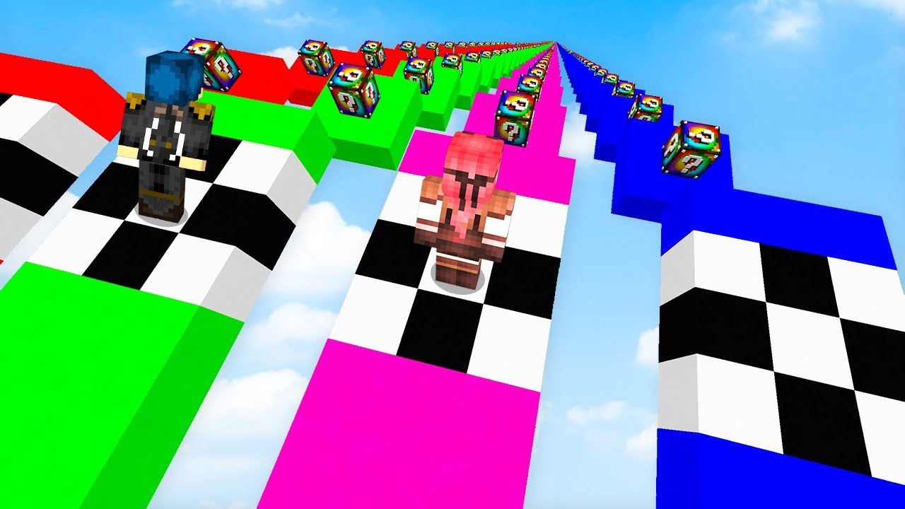 Minecraft ITA - LA CORSA DEI LUCKYBLOCK IN DISCESA!! giochi uniti