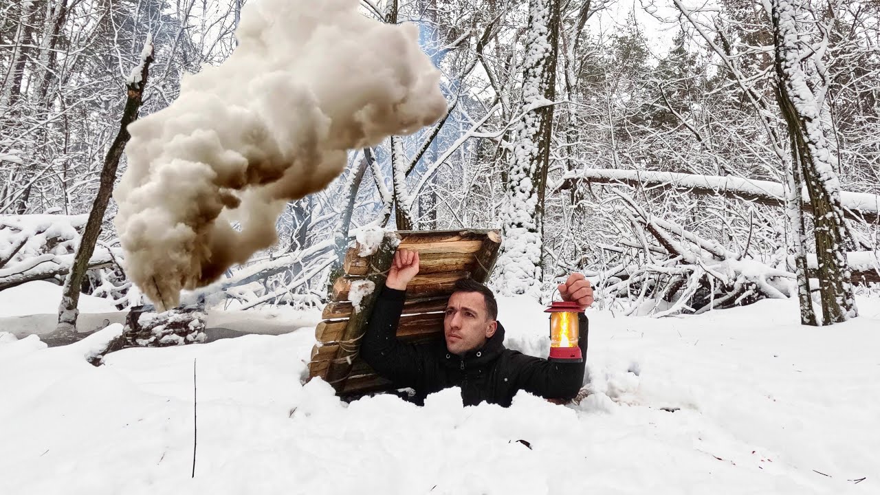 Building the Most Secret Survival Dugout. Cooking meat and mashed potatoes. Bushcraft