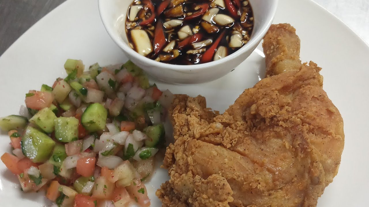 FRIED CHICKEN with SALAD AND TOYO MANSI. foodtrippinoystyledelicious