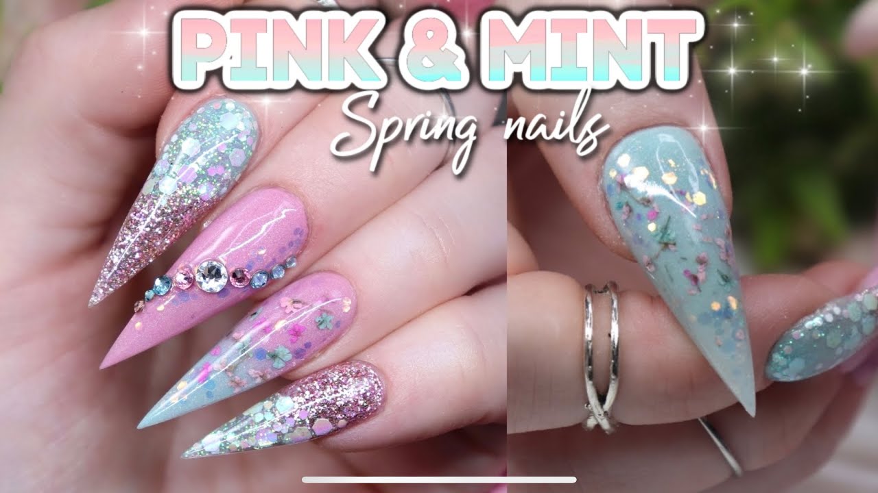 PINK AND MINT NAILS  - SPRING NAIL DESIGN 2021