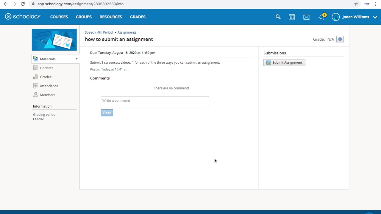 How to submit assignments on Schoology - YouTube