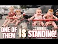 CAUGHT ON CAMERA: Triplet Stands Up On Own! | Costco Insanity with 4 babies