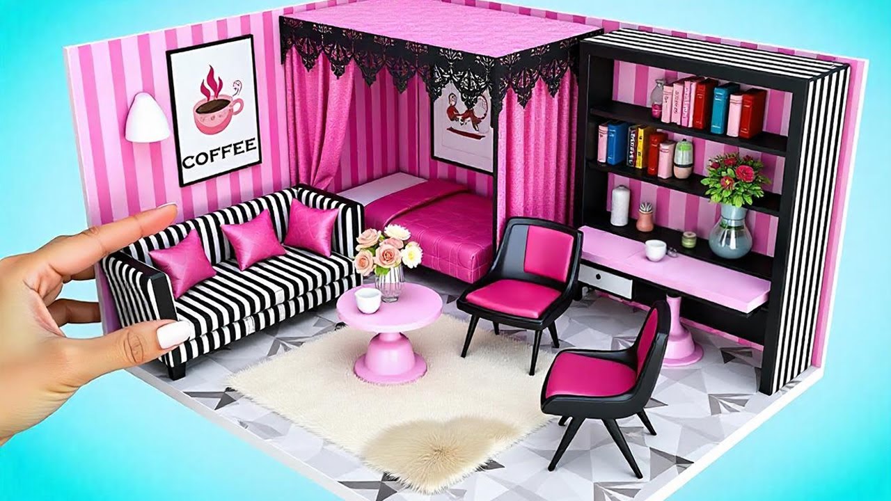 Dreamy Pink Dollhouse Makeover 🏠💖 DIY Cozy Cardboard Room & Decor