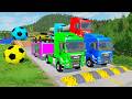 Double Flatbed Trailer Truck vs speed bumps|Busses vs speed bumps|Beamng Drive|0230