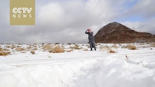 Unusual weather: Saudi Arabia desert covered in snow
