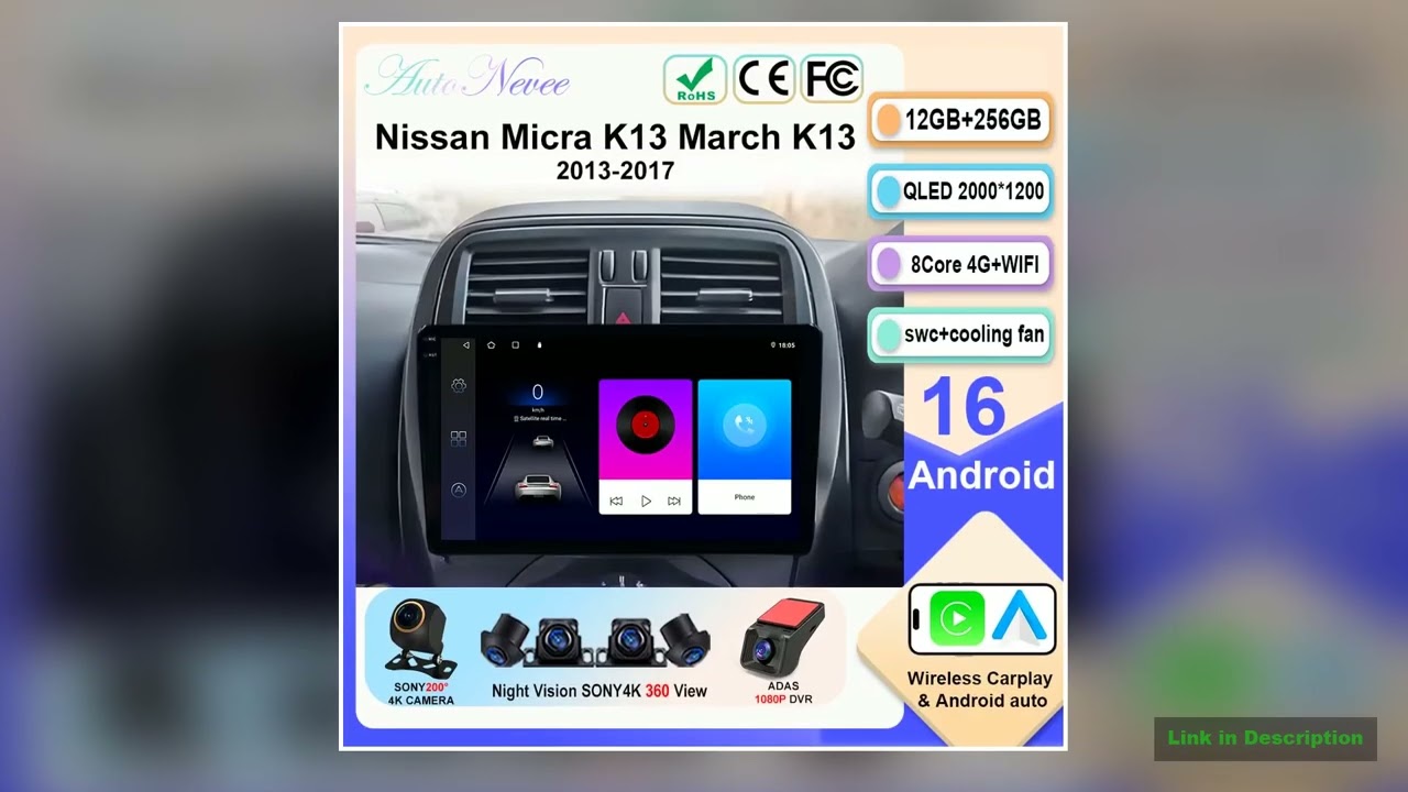 Android 16 Car Radio For Nissan Micra K13 March K13 20132017 GPS Stereo Carplay Multimedia Player