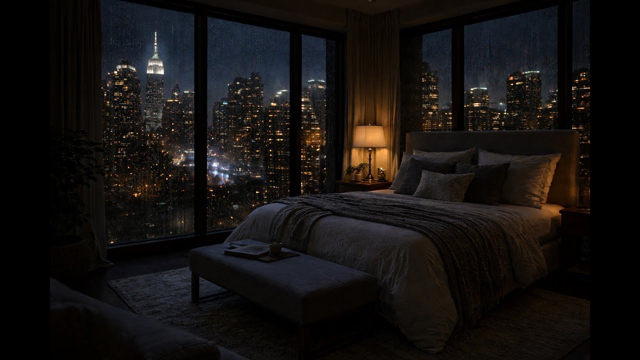 Rainy Night in a Luxury Apartment | Serene sound for rest and sleep