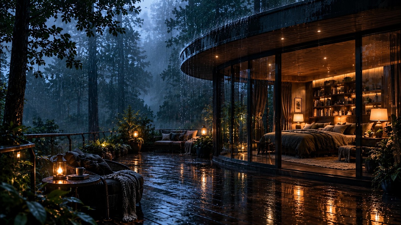 🌧️ Best Rain Sounds in Forest Cabin at Night | Fall Asleep Fast & Deep Sleep