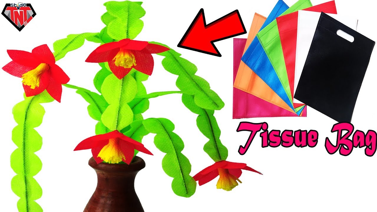 Make Cactus Flower Branches Using Old Tissue Bag | DIY Christmas Cactus | Best Reuse Idea