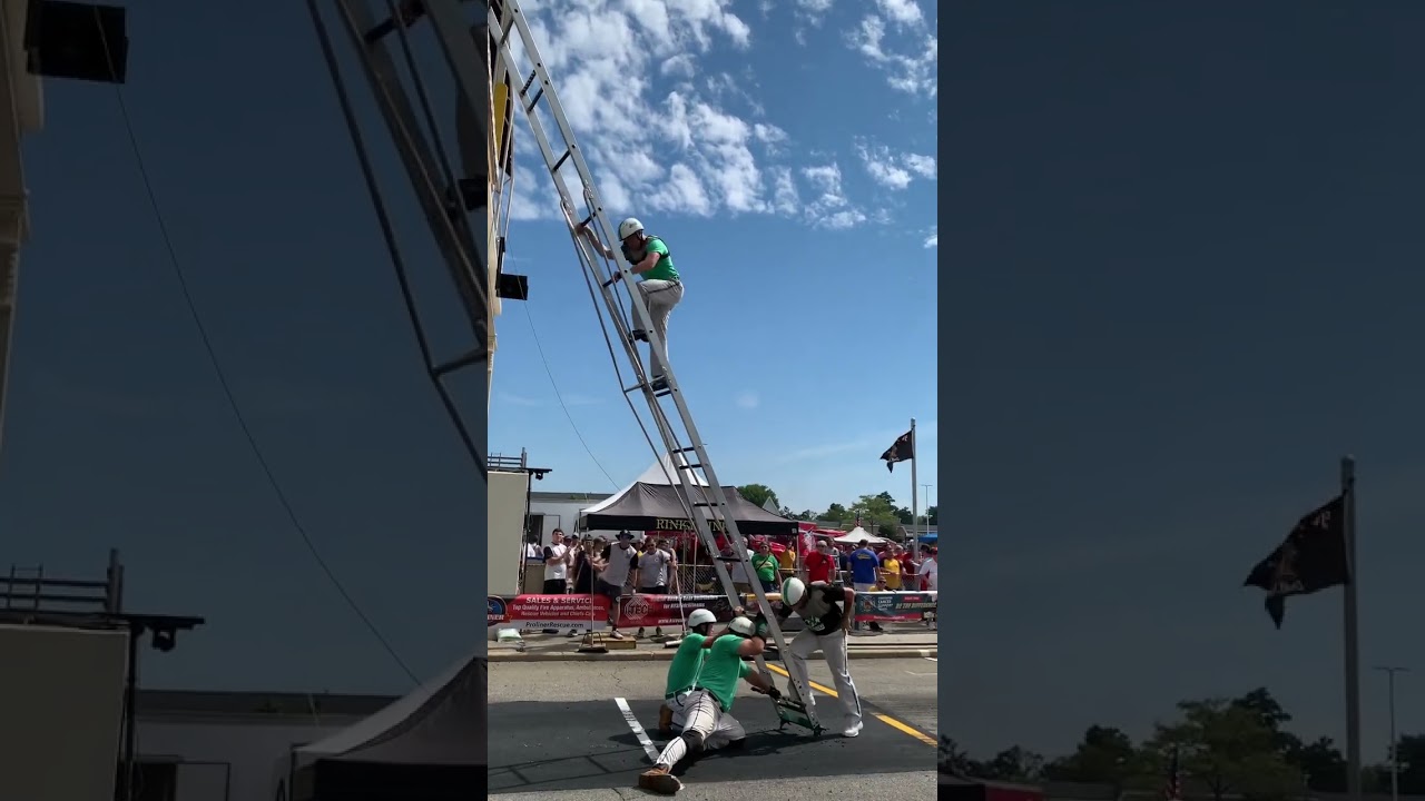 Craziest ladder climb ever!!! No one holding the ladder still made it up, ran a 9.30 