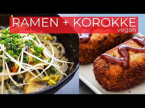 VEGAN RAMEN RECIPE + CHILI KOROKKE (CROQUETTE) JAPANESE TANMEN NOODLES (野菜ラーメンレシピ) (コロッケ)