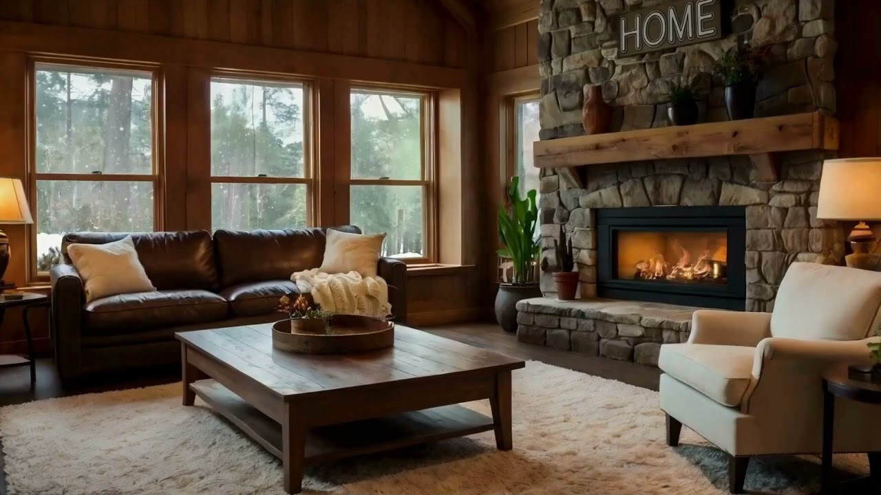 Soft Jazz Relax Winter Cabin Fireplace Music 2 Hour Session