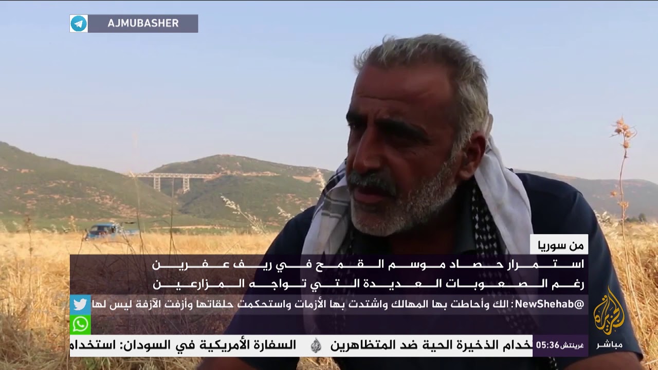 استمرار حصاد موسم القمح في ريف عفرين رغم الصعوبات العديدة التي تواجه المزارعين