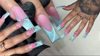 Summer acrylic nails, work with me, the prettiest nails yet 🌸🩵