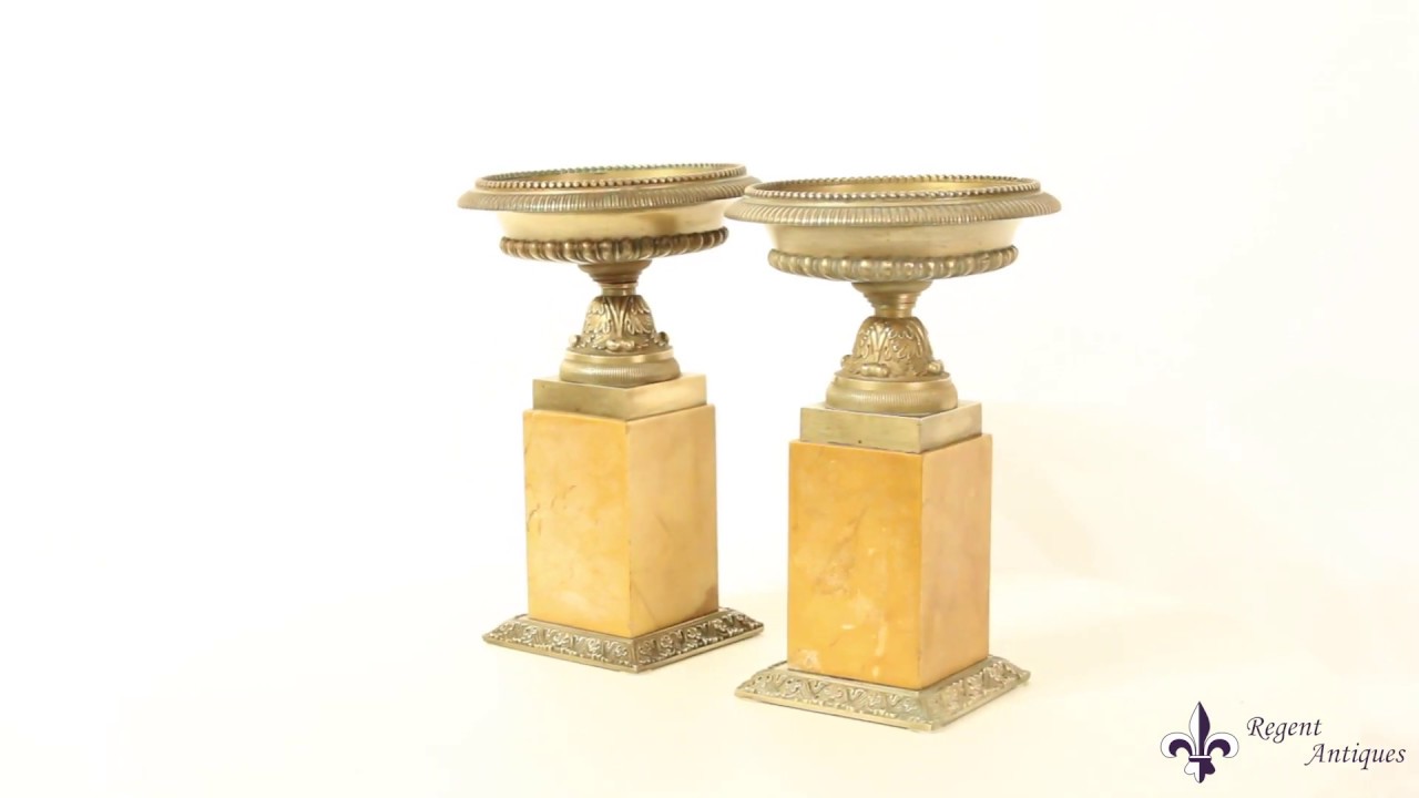 Antique Pair Gilt-Bronze Marble NeoClassical Mantel Urns