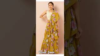 Floral Ruffled Ready To Wear Sarees Ruffle Saree Design