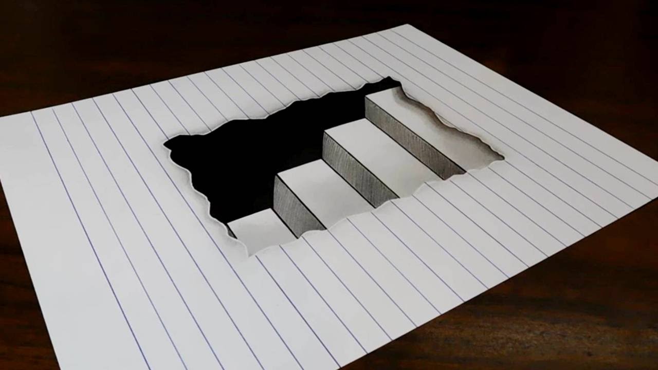 How to Draw 3D Steps in Line Paper Easy Trick Art for