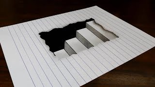 How to Draw 3D Steps in Line Paper - Easy Trick Art for Kids