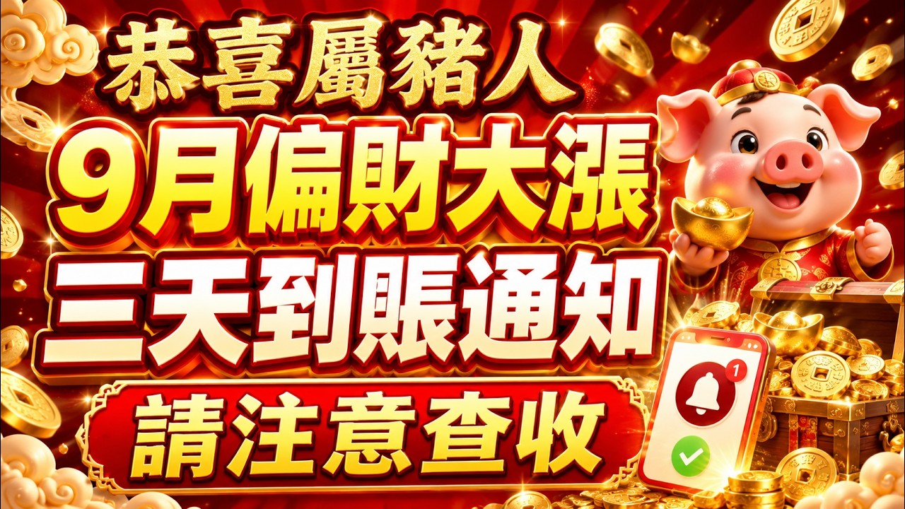 恭喜屬豬人!9月偏財大漲!三天到賬通知,請注意查收!#生肖豬 #屬豬 #屬豬運勢 #生肖運勢 #2026生肖運勢 #9月運勢 #偏財運 #財運 #招財 #貴人運 #開運 #十二生肖 #國學 #易經 縮圖