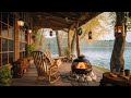 Spring morning in cozy forest ambience with relaxing birdsong lake waves and campfire sounds