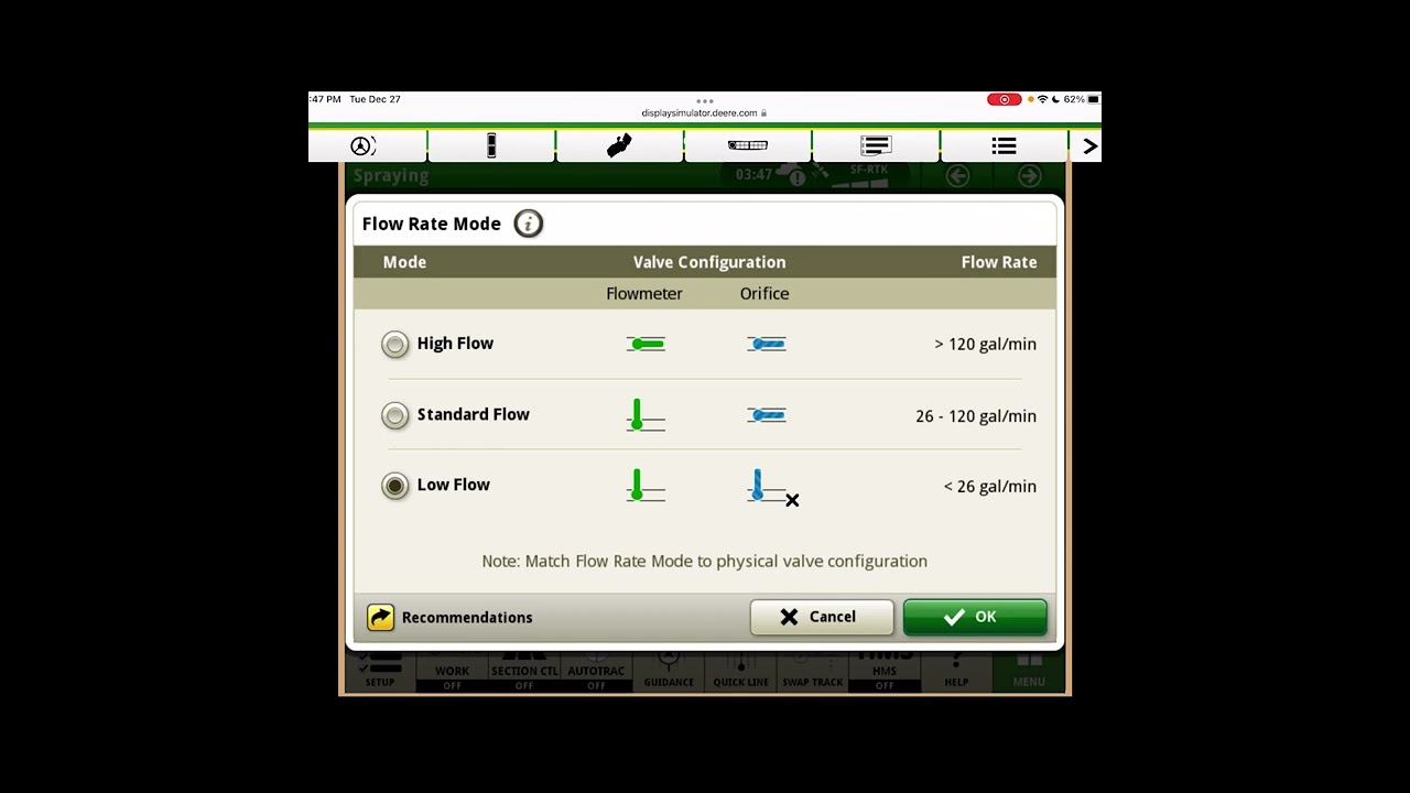 Setting Flow Rate Mode and Orifice Valve