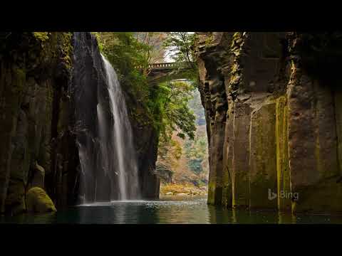 Картинка природа. Река, мост, Япония, Кюсю, скалы, ущелье Такатихо, bing, природа.