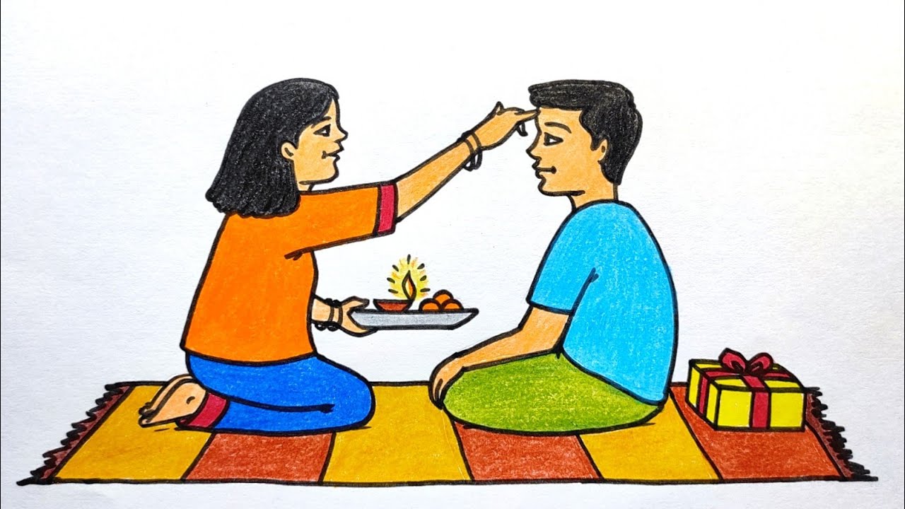 असानीसे भाईदूज का चित्र बनाना सीखे | BHAI DOOJ | HOW TO DRAW BHAI DOOJ SCENE