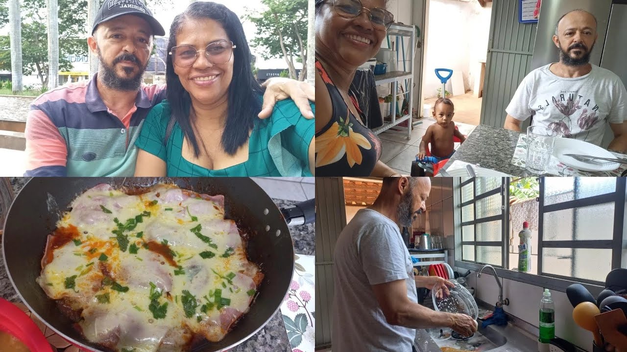 Filé de frango à parmegiana delicioso, bate perna com marido pelo centro da cidade provando óculos..