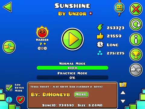 Sunshine by Unzor 100% Completed Geometry Dash 2.11