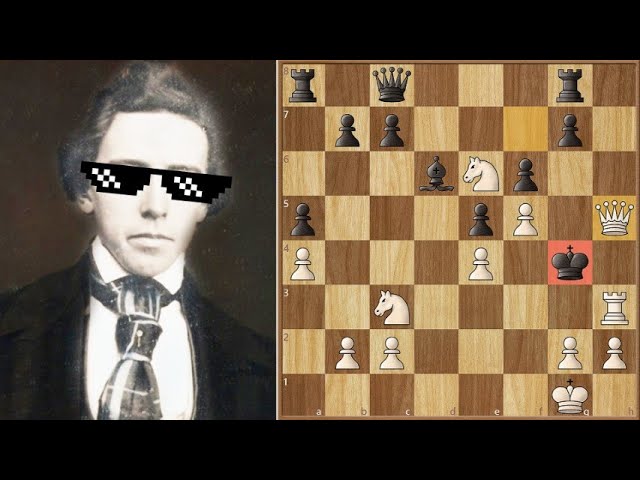 American chess player Paul Morphy (1837-1884) playing blind eight