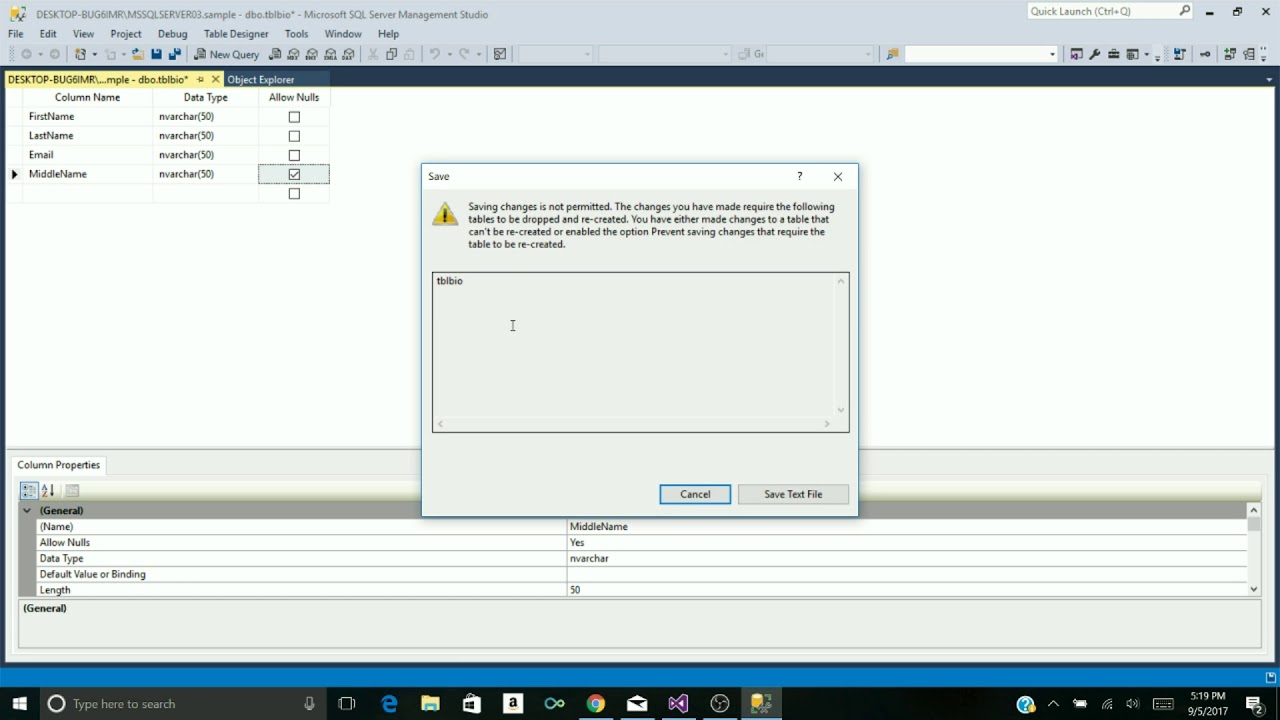 How to fix error saving changes is not permitted in SQL Server - YouTube