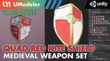 3D Modeling in Unity - Timelapse of Modeling & Unwrapping a Quad Red Kite Shield of Medieval Weapon